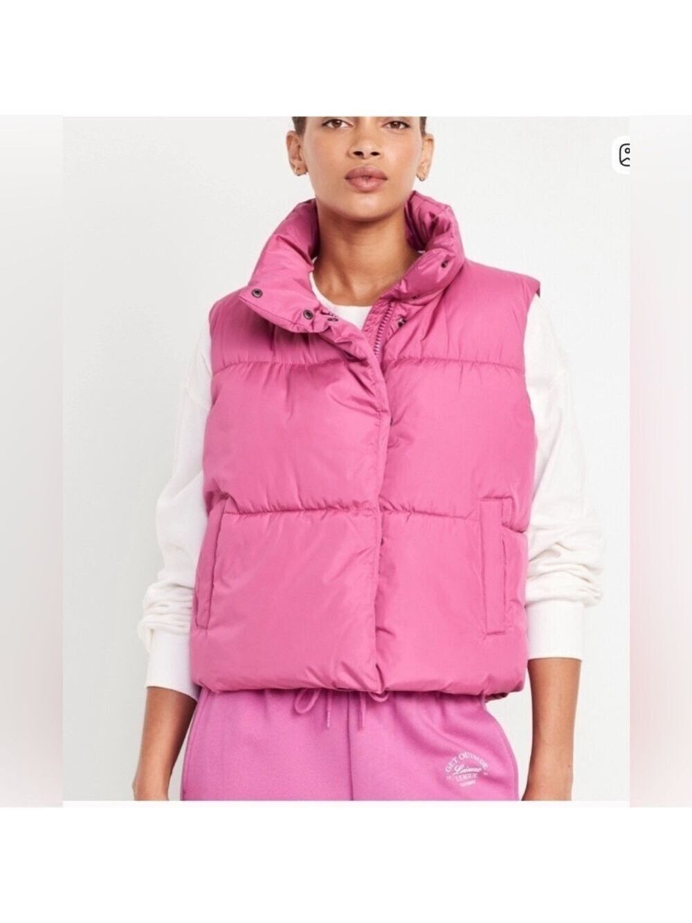 Old Navy Winter Fall Gorpcore Barbiecore Pink Puffer Vest Jacket NWT XL